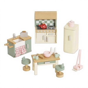 Ensemble de meubles de cuisine en bois pour maison de poupée, mini-jeu de vaisselle, armoire de cuisine, évier, table et tabourets pour enfants - Product Image 3