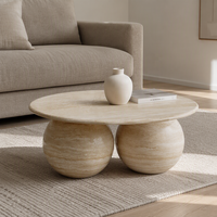 Tostone Personnalisable Minimaliste Beige Couleur Chaude Ronde En Travertin Naturel Table Basse pour Simple Maison Doux Ameublement Décorer