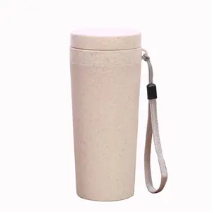 Xách tay thân thiện với môi nhựa tự nhiên Shaker cup rơm lúa mì Shaker chai nước với sợi dây thừng với nắp