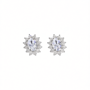 Pendientes Clásicos de Cobre con Flor y Cristal Blanco en Centro, Engaste de Garra, Aleación de Zinc para Mujer, Joyería de Boda E697 - Product Image 1