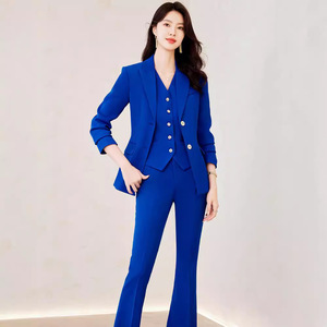 Women's Blue Three Piece Suit Set With Vest Solid Color Anti-Wrinkle Polyester Fabric Casual Professional Elegant Spring Autumn - Product Image 3