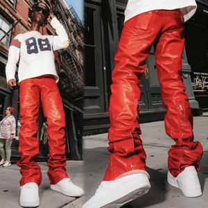 <span class=keywords><strong>Pantaloni</strong></span> Streetwear a Vita Alta con Zip in <span class=keywords><strong>Ecopelle</strong></span>, <span class=keywords><strong>Pantaloni</strong></span> a Zampa Personalizzati in Finta Pelle per <span class=keywords><strong>Uomo</strong></span> - Product Image 2