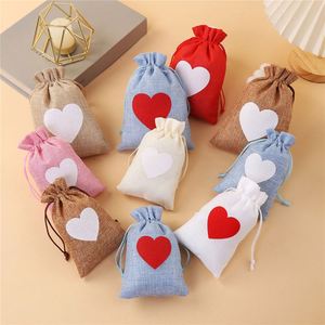 Wholesale Custom Logo Love Heart Linen Jute <b>Drawstring</b> Wedding Gift Candy Jewelry <b>Pouch</b> Bag - Product Image 2