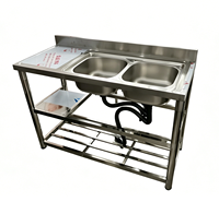 Wastafel Ganda Stainless Steel untuk Luar Ruangan, Komersial, Restoran, Dapur, Laundry, Garasi, Bar, Pertanian, MOQ Besar