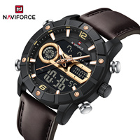 Jam Tangan Digital NAVIFORCE 9263 Berkualitas Tinggi Pria Tahan Air Kulit Quartz Hadiah untuk Pria Kasual Olahraga