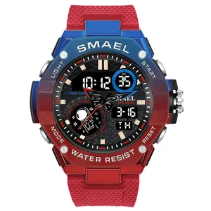 Smael 8068 Sport Roestvrijstalen Zachte Siliconen Herenhorloge 50 Meter Waterdicht Wekker Heren Digitaal Horloge