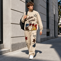 Ensemble de survêtement à étiquette privée, col rond, patch en chenille, pantalon de jogging à cordon de serrage, ensemble de survêtement décontracté pour hommes, streetwear