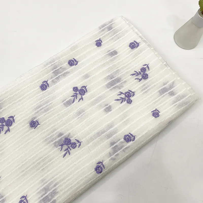 Hasat dokuma rayon naylon polyester şönil şerit donanma renk papatya çiçek nakış kumaş çiçek nakış kumaş