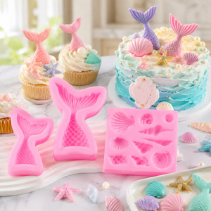 Moule en silicone thème sirène pour gâteaux, coquillages et étoiles de mer, idéal pour cupcakes, chocolats, bonbons, argile polymère - Vente en gros OEM ODM - Product Image 1