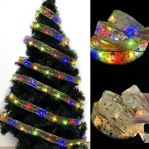 New Design Copper Wire LED Fairy Lights Ribbon Silk String Lights Decor For Gift Box Christmas Tree Decoration