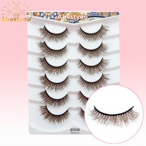 Abestyou 6 paires 17mm d'épaisseur ailé dramatique 5d moelleux cheveux humains <span class=keywords><strong>cils</strong></span> de vison forte bande <span class=keywords><strong>marron</strong></span> coloré vaporeux <span class=keywords><strong>faux</strong></span> <span class=keywords><strong>cils</strong></span> - Product Image 6