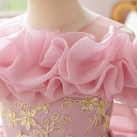 Rok Formal Anak Perempuan Model O-Neck Sepanjang Lutut dengan Desain Renda Jala untuk Pernikahan dan Pertunjukan Festival Anak-anak ODM