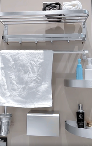 طقم إكسسوارات حمام فندقي حديث ومتين وصديق للبيئة، قابل للطي، مصنوع من الألومنيوم المصقول، مثبت على الحائط، مكون من خمس قطع، ضمان لمدة عامين - Product Image 5