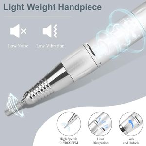 Lime à ongles électrique sans fil portable 35000 tr/min, 6 embouts, 50 bandes abrasives, rechargeable, pour salon et usage domestique, couleur noire - Product Image 3