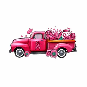 Breast Cancer Awareness Pink Car Fist Ribbon Butterfly Heat Transfer Printing Stickers Applique For Bags Shirt Garment Pillows