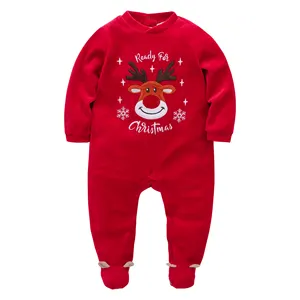 Natal macacão do bebê para meninas do bebê vermelho inverno romper veludo quente ano novo roupas bonito impressão macacões