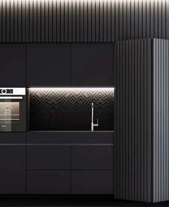 Meubles de cuisine modernes et simples en acier inoxydable sur mesure, avec armoires ouvertes en pierre de quartz, décoration personnalisée avec éclairage - Product Image 2