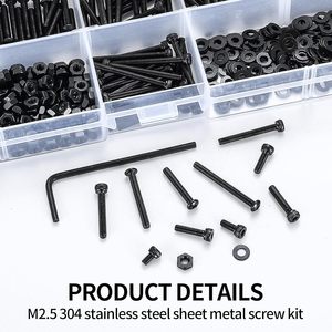Jeu de vis M2.5, 840 pièces, vis hexagonales, écrous, rondelles, combinaison pour équipement sportif, qualité A 12.9, acier oxydé noir - Product Image 5