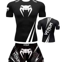 Ensemble d'entraînement Sanda UFC pour hommes, haut de compression à séchage rapide, T-shirt à manches courtes Muay Thai/MMA, short, équipement de combat pour la salle de sport
