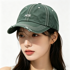 Customizable Distressed Green ACE Dad Hat 6-Panel Unisex Canvas <b>Velcro</b> <b>Strap</b> Closure Embroidery Cap for Streetwear All Seasons - Product Image 1