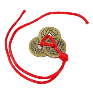 Chaîne de pièces de monnaie en cuivre de la dynastie Qing avec corde rouge pendentif trois empereurs en gros pièces de monnaie en bronze anciennes Feng Shui en gros - Product Image 6