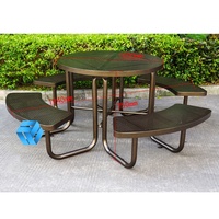 Table de pique-nique d'extérieur moderne en métal déployé avec banc en acier enduit thermoplastique étanche et résistant aux UV