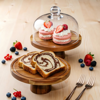 Creatieve acaciahouten taartplateau, snackbord, desserttafel presentatiestandaard, houten fruitplateau op hoge voet