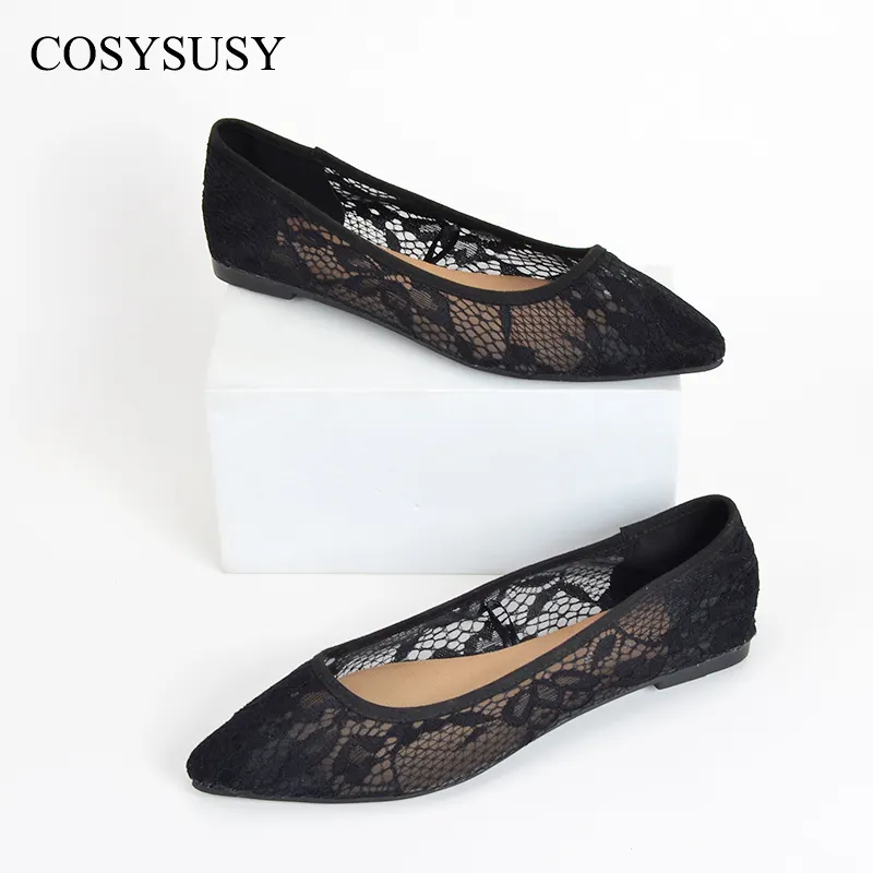 beautiful plus size women shoes Black hollow pointed summer ladies shoes