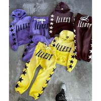 Setelan Hoodie pria, baju olahraga pria Vintage asam cuci kustom