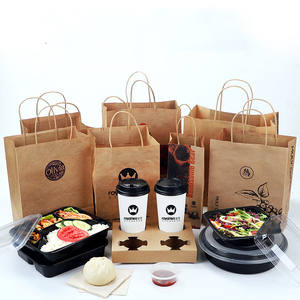 Sacs à emporter Restaurant Fast Food Grade Biodégradable Sacs à provisions à emporter personnalisés imprimés en <span class=keywords><strong>papier</strong></span> kraft brun - Product Image 1