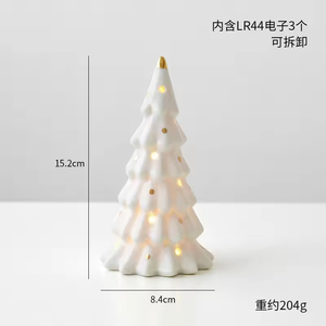 Petite décoration de table Cadeau de Noël Arbre de Noël à LED en porcelaine blanche faite à la main pour la décoration de Noël - Product Image 3