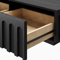 Table basse carrée moderne en bois noir Table basse de salon nordique de luxe avec 4 tiroirs cachés