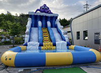 Piscine gonflable PVC de toboggan de poulpe de conception de vague bleue portative de CE pour des enfants