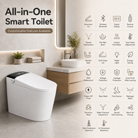 WC intelligent monobloc de luxe avec réservoir intégré, chasse d'eau automatique, siège chauffant, séchoir à air chaud, tension personnalisable, siphon en P