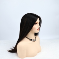 Topper de cheveux naturels noirs avec clips, postiche lisse en dentelle pour cheveux fins