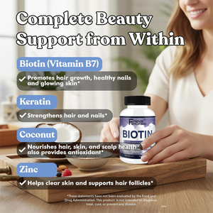 Fabricant de compléments alimentaires à base de biotine 20000mcg avec kératine et noix de coco, améliore la qualité des cheveux et des ongles, 120 capsules de biotine - Product Image 4