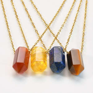 Collier élégant en pierre hexagonale pour femme, pendentif en quartz rose et agate, couleur or, ne ternit pas, collier de guérison naturelle - Product Image 5