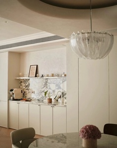 Mobili da Parete Minimalisti per <span class=keywords><strong>Soggiorno</strong></span>, Armadietti da Terra Color Crema, Bancone Bar in Marmo, Area Caffè Integrata - Product Image 3