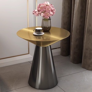 Luz de lujo de acero inoxidable oro base cónica redonda piedra sinterizada mesa de centro sala de estar muebles de hotel mesa auxiliar - Product Image 4