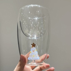 Tasse en verre à double paroi Bravo personnalisée, motif sapin de Noël, version décorative festive, coffret cadeau, pour café, jus, verres à boire - Product Image 1