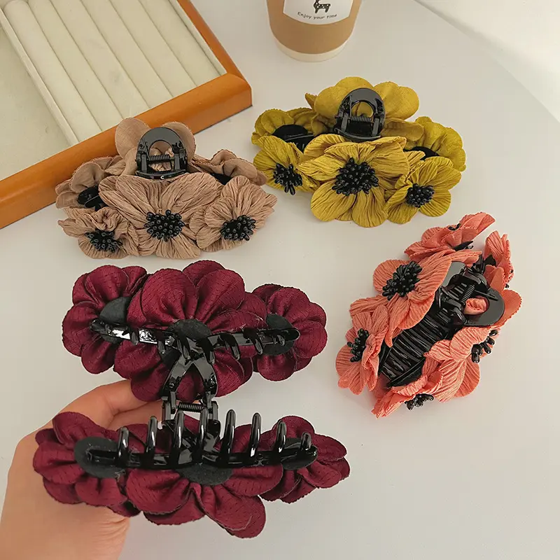 Fiore Vintage europeo e americano clip per capelli colore semplice tessuto imitati accessori per capelli per le donne