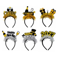 2027 Frohes Neues Jahr Stirnband mit Schwarz-Gold-Glitzer und Glitzerzahlen für Party-Kostüme Haarkrone Requisiten Dekoration
