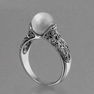 Anillo de Perlas Chapado en Oro, Estilo Vintage, con Perla Sintética Engastada en Bisel, Joyería Unisex para Uso Diario - Product Image 2