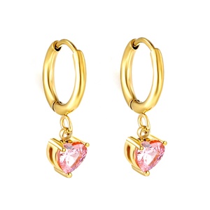 Pendientes de Aro con Circonita Cúbica Brillante Personalizados, Chapados en Oro de 18k, Acero Inoxidable, con Diamantes Rosados, para Mujer - Product Image 1
