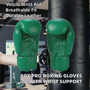 <b>Green</b> <b>Leather</b> Boxing <b>Gloves</b> Training Velcro Wrist Strap Breathable Adult Size S for Boxing - Product Image 2
