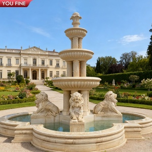 <span class=keywords><strong>Fontaine</strong></span> en marbre beige sculptée à la main YOUFINE avec colonnes en spirale et bassin à quatre feuilles <span class=keywords><strong>pour</strong></span> jardin de villa de luxe - Product Image 5