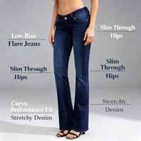Jean évasé rétro pour femme, taille très basse, coupe bootcut, en denim, pour un look léger et élégant pour la soirée