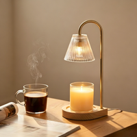 Lampe chauffe-bougie réglable et dimmable avec abat-jour en verre et base en bois, diffuseur électrique de cire pour bougies parfumées, décoration maison et chambre