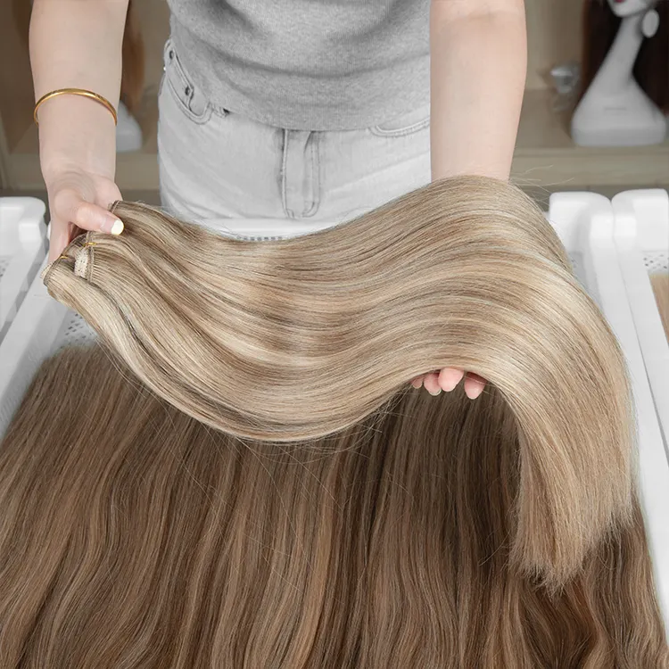 lace Weft Hair Extension Double Drawn European Blonde 100%virgin Human Hair lace weft