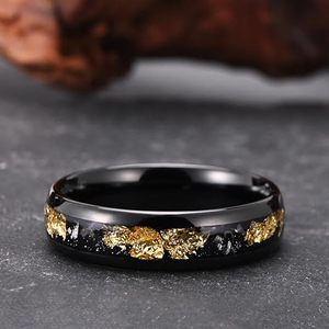 8mm & 6mm Black Tungsten Carbide Wedding Promise Anel Incrustado com Gold Foil Meteorito Fragmentos para Casais Noivado Festa - Product Image 6